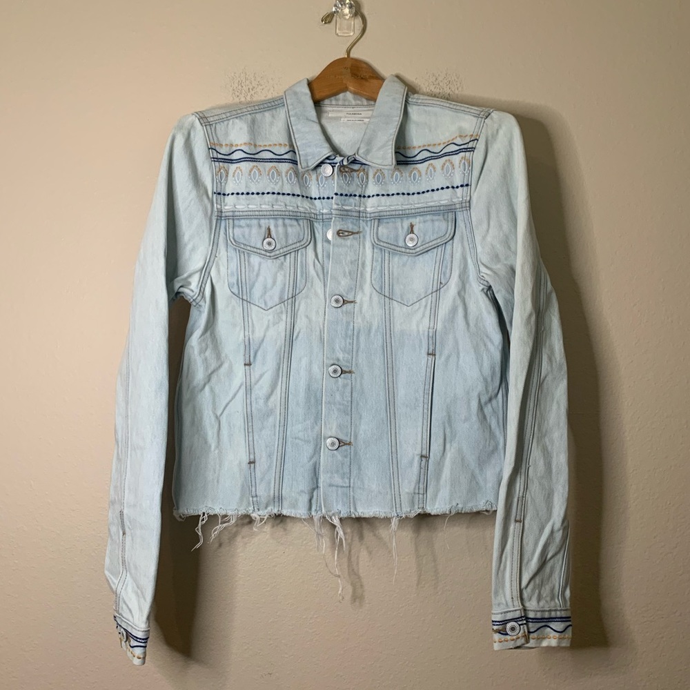 Tularosa Embroidered Denim Raw Hem Jacket S